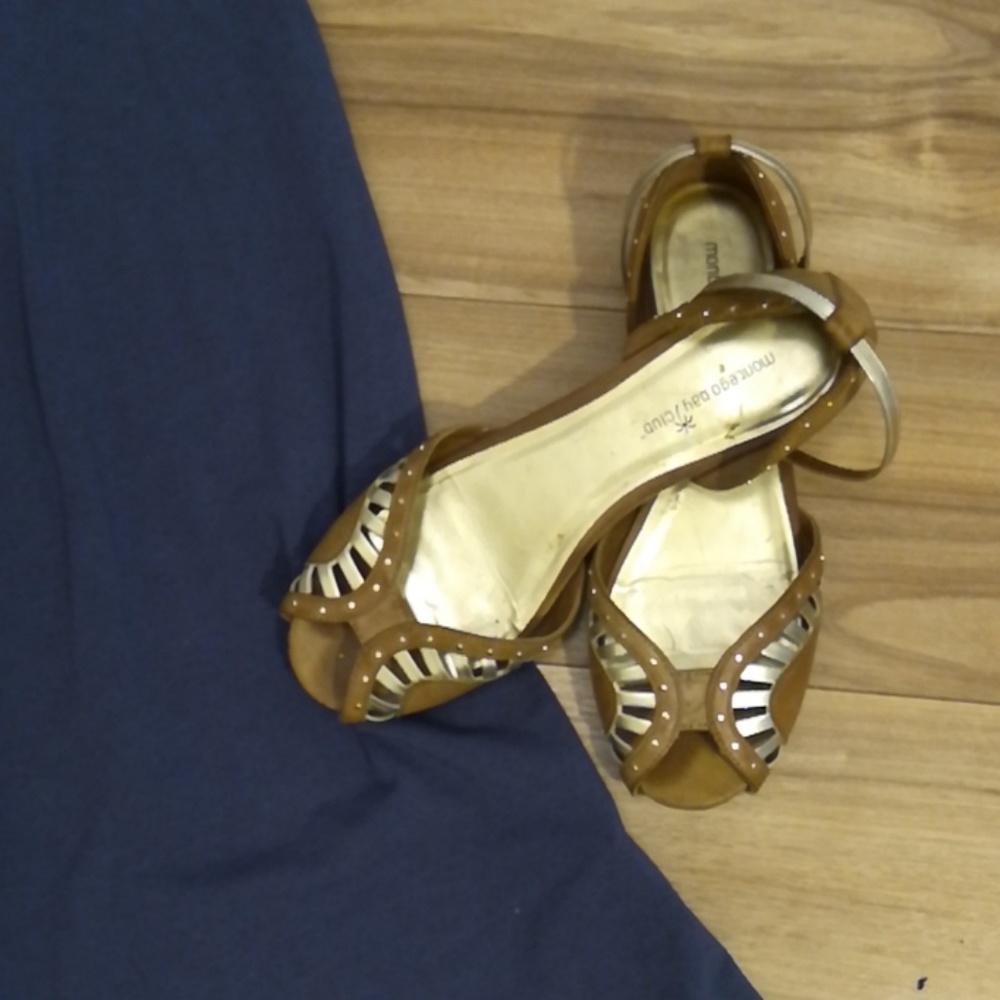 Beaded faux leather ankle strap sandals